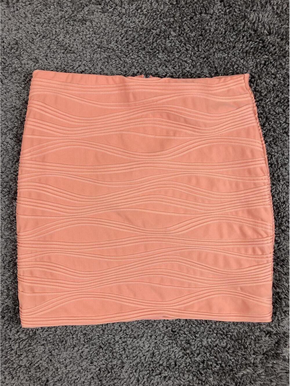 Arden B Coral Pink Textured Wave Bodycon Mini Skirt Peach Ribbed Zipper Back L